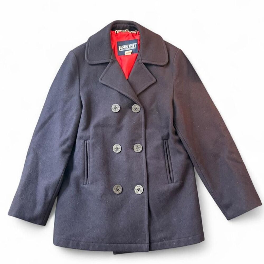 Vintage Lands’ End Navy 100% Virgin Wool Peacoat Women’s Size 8 Made in USA
